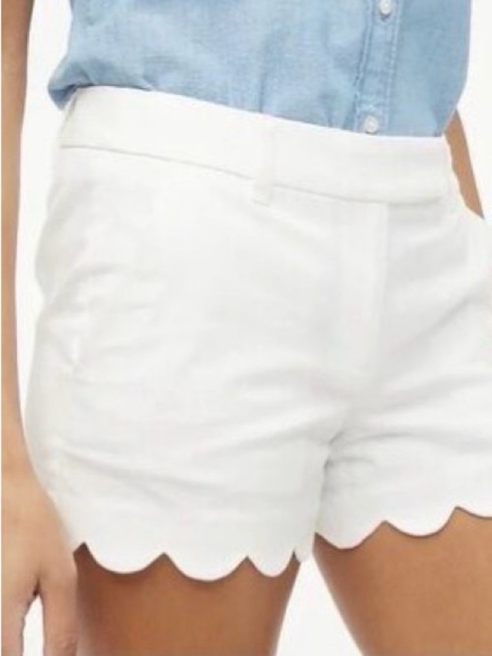 J. Crew White Linen/Cotton Blend 4” Shorts with Scalloped Hem Size 10